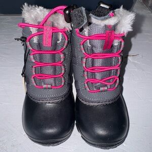 Columbia Charcoal and Black Boots with Pink Highlights
